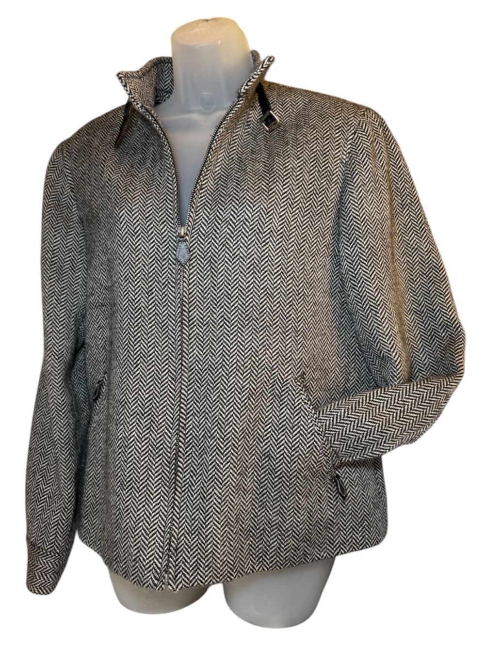 Lauren Ralph Lauren Wool-Alpaca Herringbone Zip-Front Jacket Size 12